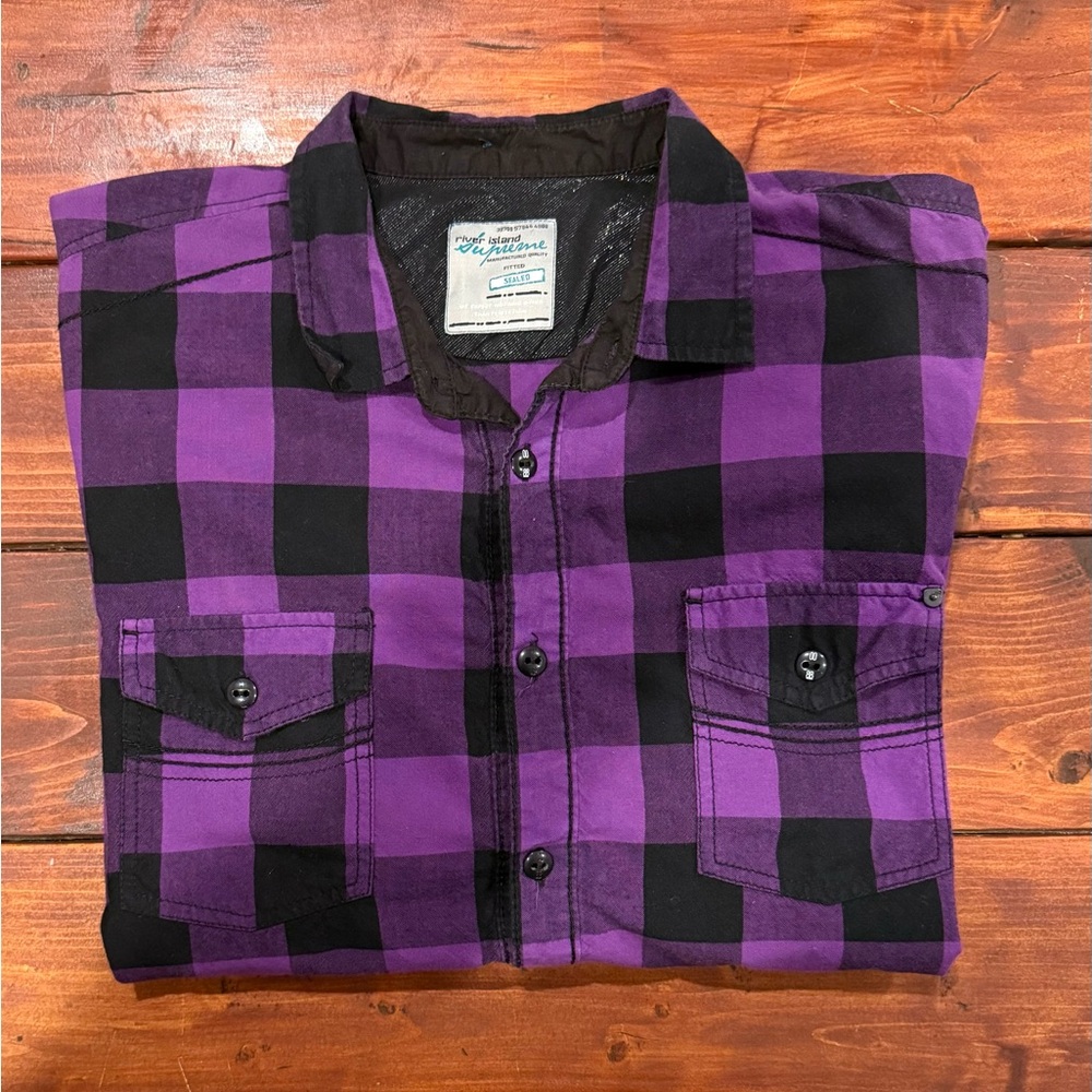 River Island Purple and Black Plaid Men's Shirt